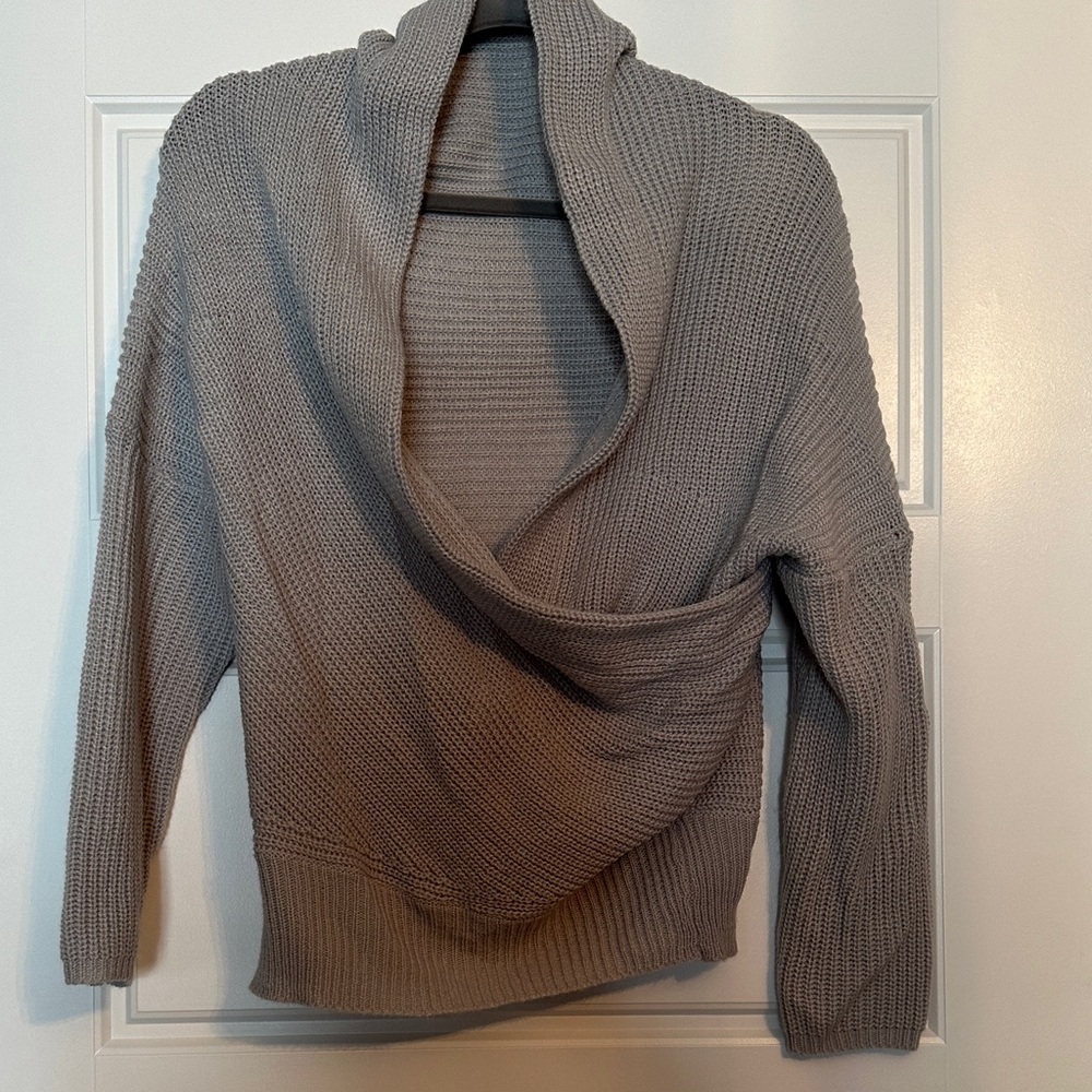 Elegant Gray Cowl Neck Sweater